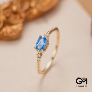 Light Luxury Gold Plated Oval Blue Zircon Ring